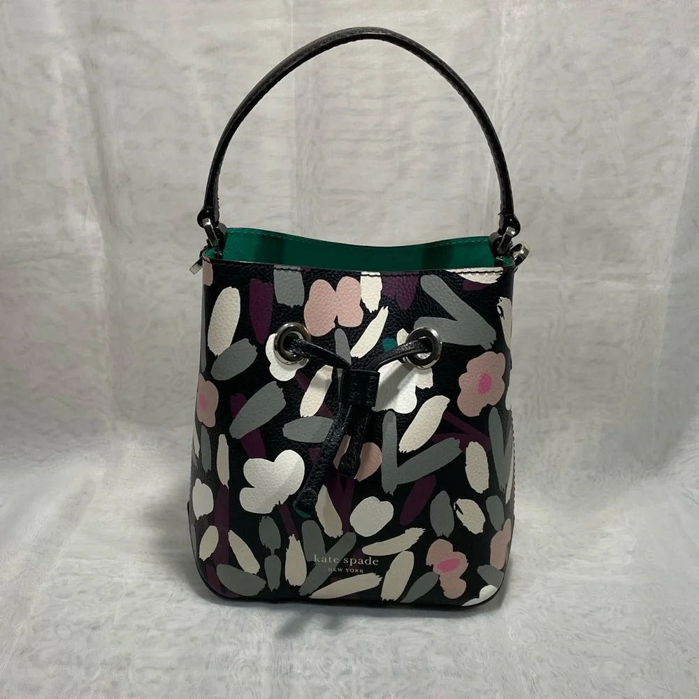 Kate Spade Eva Fete Floral Pebble Leather Bucket Crossbody, NWOT